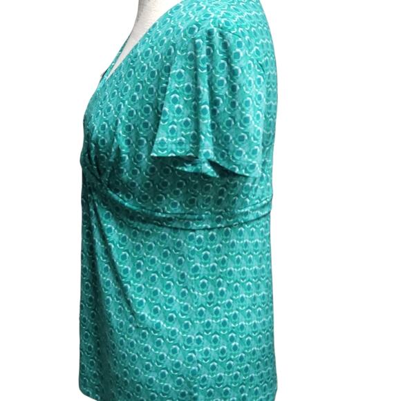 Daisy Fuentes Bohemian Green Print Short Sleeved Blouse - Shirt - Size PM - Picture 2 of 8